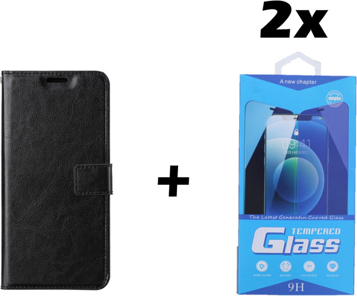 Samsung Galaxy A5 2016 Telefoonhoesje - Bookcase - Ruimte voor 3 pasjes - Kunstleer - met 2x Tempered Screenprotector - SAFRANT1 - Zwart