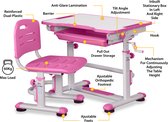 Mealux Teddy - Kinderbureau met bureaustoel – Kindertafel met stoel - Children's desk and chair - Ergonomisch en in hoogte verstelbaar - Verstelbare tafelblad - Roze