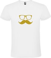 Wit  T shirt met  print van "Bril en Snor " print Goud size L