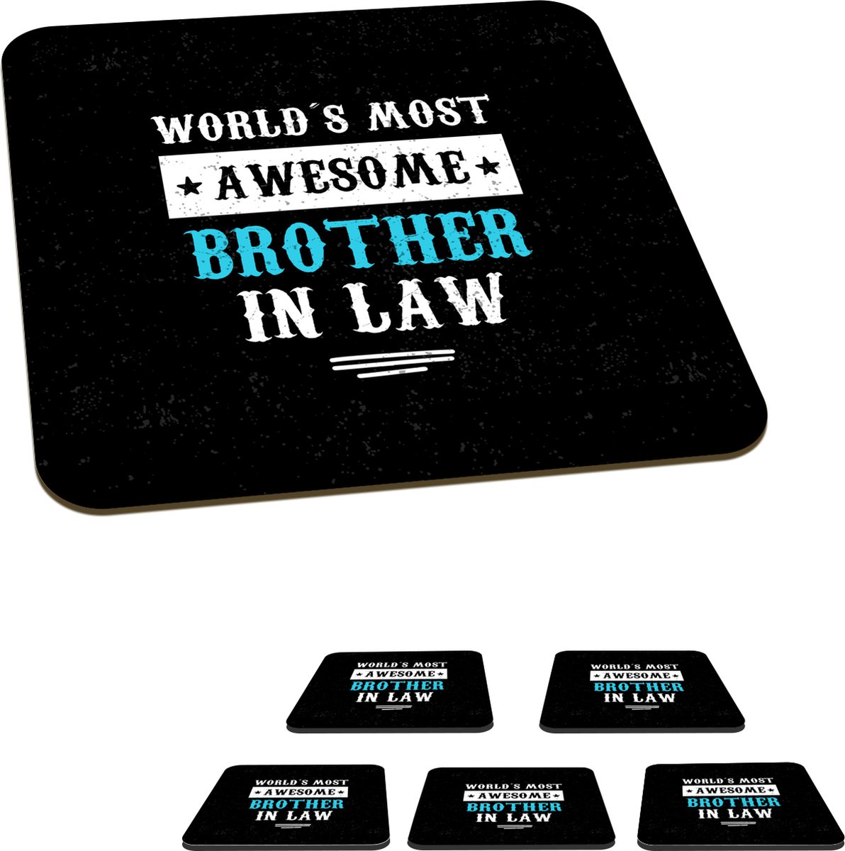 Onderzetters voor glazen - Broer - Quotes - Blauw - Wit - 10x10 cm - Glasonderzetters - 6 stuks