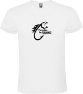 Wit  T shirt met  " I'd rather be Fishing / ik ga liever vissen " print Zwart size S