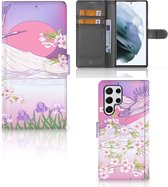 Book Style Case Geschikt voor Samsung Galaxy S22 Ultra Smartphone Hoesje Cadeautjes voor Vrouwen Bird Flying