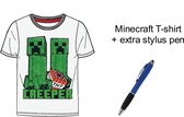 Minecraft T-shirt - Kleur Wit - 100% Katoen. Maat 128 cm / 8 jaar + EXTRA 1 Stylus Pen.