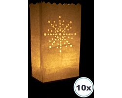 Volanterna® – 10x Candle Bags STRALENDE ZON – Hoogte 26 cm – Bodem 16x9 cm – Lichtzakken – Brandvertragend Papier – Voor Feest, Herdenking, Zomeravond, Tuin, Kerst – Candlebag