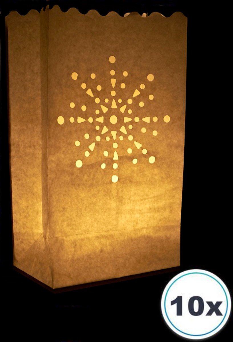 Volanterna® – 10x Candle Bags STRALENDE ZON – Hoogte 26 cm – Bodem 16x9 cm – Lichtzakken – Brandvertragend Papier – Voor Feest, Herdenking, Zomeravond, Tuin, Kerst – Candlebag