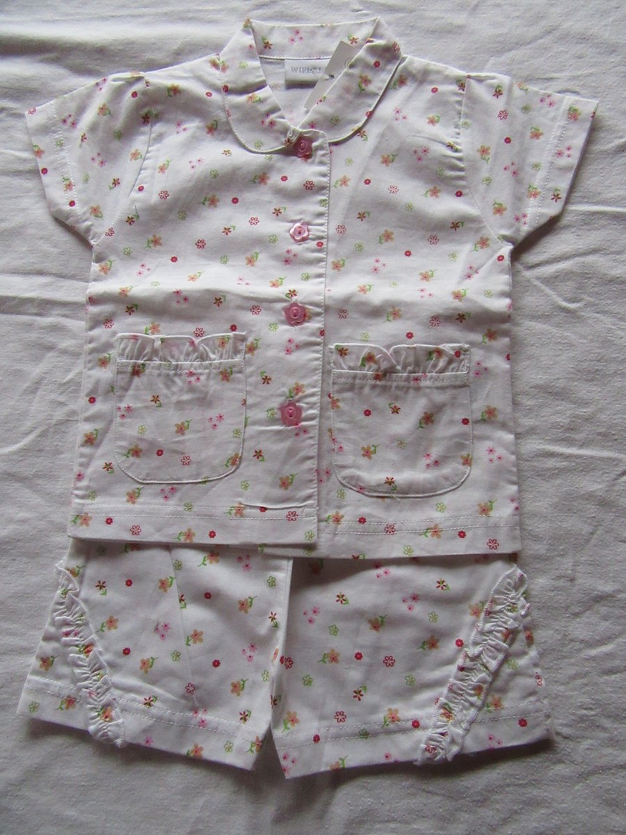 Wiplala , zomer pyjama, meisje , wit bloempje , open , 3 jaar 98
