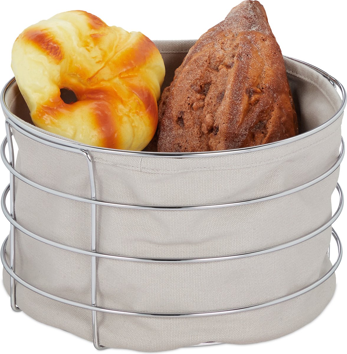 broodmand metaal - met stof - rond - rvs - 52 x 33 cm - grijs