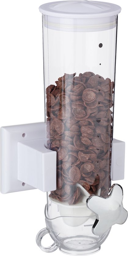 Foto: Relaxdays cornflakes dispenser muur 1 7 liter ontbijtgranen en snoep 31 x 16 x 14 cm wit