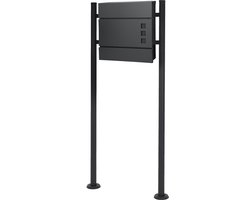 ECD Germany Stand brievenbus met krantenvak Design brievenbus met paal, brievenbus systeem brievenbusstandaard zwart 120cm, brievenbus antraciet 37x10,5x36,5cm, roestvrij staal/staal met poedercoating
