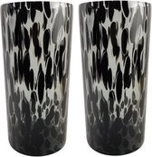 Set van 2x stuks modieuze bloemen cylinder vaas/vazen van glas 30 x 14 cm zwart fantasy - Bloemen/takken/boeketten