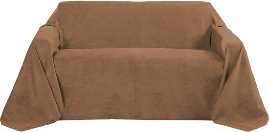 Beautissu Romantica deken 210x280cm, bankdeken in suède-look als banksprei, overtrek voor sofa in lederlook, armstoel en bed, sofa decken plaid in natuur