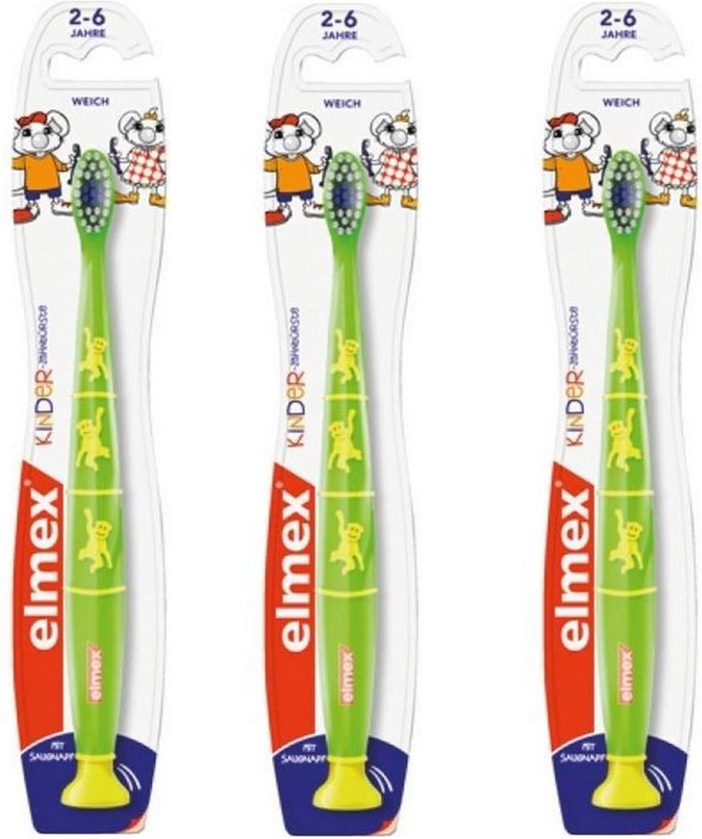 ELMEX | Tandenborstel voor kinderen | Bundel 3 stuks | 0-3 Jaar | Groen