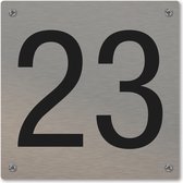 Huisnummerbord - huisnummer 23 - voordeur - 12 x 12 cm - rvs look - schroeven - naambordje nummerbord