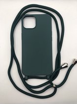 Hoogwaardige Siliconen Backcover met Koord - Geschikt voor iPhone 13 mini - Premium Kwaliteit TPU Siliconen Hoesje - Groen