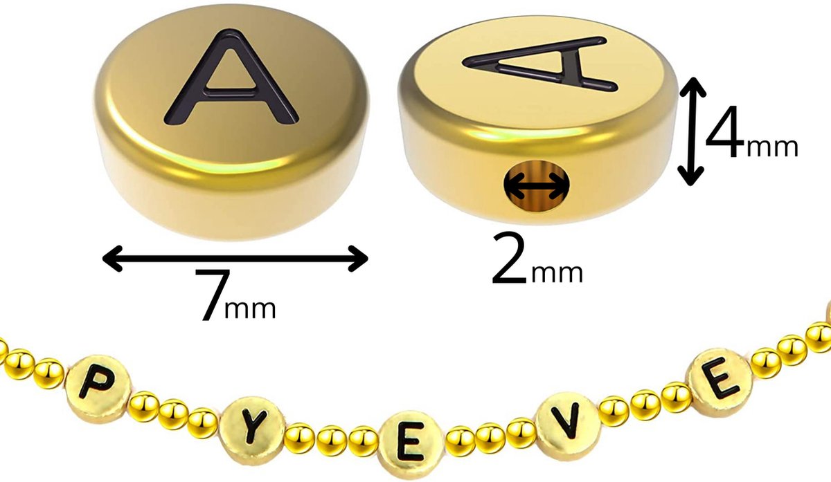 Behave Letterkralen Set - Goud met Zwarte Letters - Acryl - Kralen - Alfabet Kralen - Bedels - 7mm - 624 Stuks — afbeelding 3