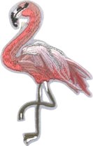 Flamingo Strijk Embleem Patch Roze Zilver 7.1 cm / 10.5 cm / Roze Wit Zilver