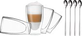 DUOS 4X 400ml + 4x roestvrijstalen lepels Latte Macchiato glazen set - dubbelwandige thermo glazen, cappuccino glazen - koffieglazen dubbelwandig - latte macchiato glazen dubbelwandig by Feel