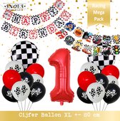 Cijfer Ballon 1 Jaar * Hoera 1 Jaar Snoes *Mega Pack Red Racing Formule 1 Verjaardag Set van 21 Ballonnen 19 x en 2 x DIY Slinger Happy Birthday & Race items * 80 cm Verjaardag Num