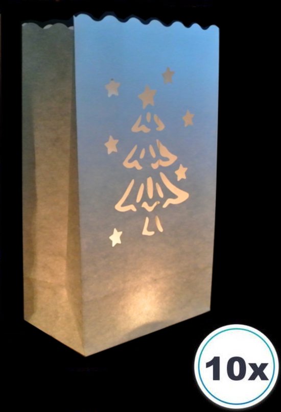 10 x Candle Bag met kerstboom, windlicht,midi, papieren kaars houder, lichtzak, candlebag, candlebags, sfeerlicht, bedrukt, logo, foto,  theelicht, Volanterna®