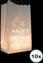 10 x Candle bag Happy Birthday, windlicht, papieren kaars houder, lichtzak, candlebag, candlebags, lampion, sfeerlicht, verjaardag, bedrukt,  theelicht, Volanterna®