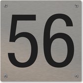 Huisnummerbord - huisnummer 56 - voordeur - 12 x 12 cm - rvs look - schroeven - naambordje nummerbord