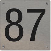 Huisnummerbord - huisnummer 87 - voordeur - 12 x 12 cm - rvs look - schroeven - naambordje nummerbord