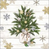 Ambiente - Kerst servetten - Decorated Branches - Kerstboom - Goud - Zilver - 3-laags - 100% FSC - 33x33cm