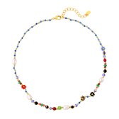 Yehwang - flower power - halsketting - blauw - kralen - parels - bloemen