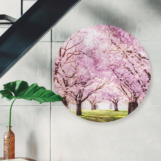 Artaza Dibond Cercle Mural Rose Blossom Arbres Parc - Fleurs - Ø 50 cm - Klein - Cercle Mural - Tableau Rond - Pour Intérieur et Extérieur