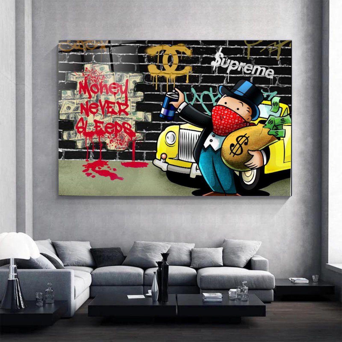 Wallyard Money Never Sleeps Wall art Schilderij 90x60 cm
