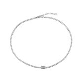 Halsketting met zirkonia-stenen en groot centraal kubusontwerp - Ketting- Verstelbare ketting - Verzilverd - Dottilove