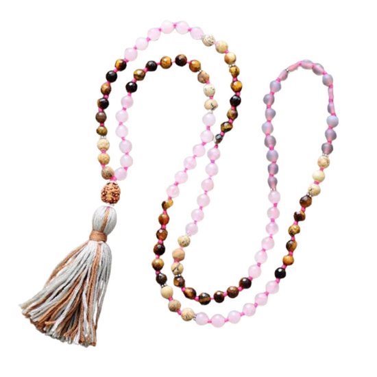 Marama - Collier Mala Nebraska - pierres précieuses - collier femme - avec pompon - 80 cm - cadeau saint valentin pour elle