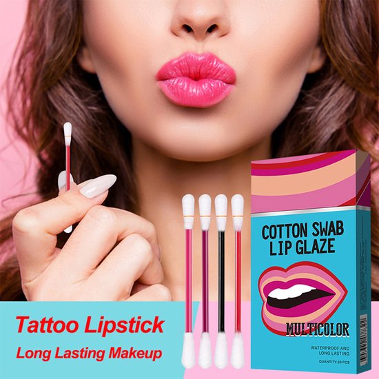 Tattoo lippenstift Multi-color | Lippenstift wattenstaafje 20 stuks | Duurzame Long Lasting waterdichte vloeibare non-stick Tattoo Lipstick | Lip stain