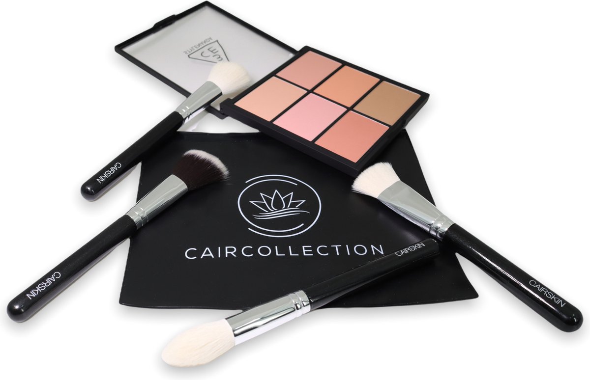 3CE Stylenanda CAIRSKIN Contour & Shaping Set: Stylenanda 3CE Pro Multi Palette + 4 Professional Brushes Set Blush Palette Valentine Highlighting Blusher Bronzer Contouring Beauty Gift Set Professionele Make-up K Beauty Natural Cosmetics