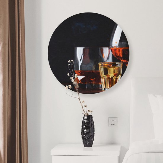 Artaza Dibond Wall Circle - Boisson Alcohol Forte - Verres - Ø 40 cm - Klein - Wall Circle - Peinture Ronde - Pour Intérieur et Extérieur