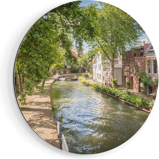 Artaza Dibond Muurcirkel Oudegracht In Utrecht  - Ø 40 cm - Klein - Wandcirkel - Rond Schilderij - Voor Binnen en Buiten