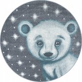 Rond KinderTapijt met ijsbeer Grijs-Blauw-Wit