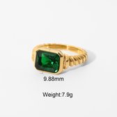 GREEN Croissant Twisted Emerald Ring stainless steel Crystal Gemstone 18k Gold plated
