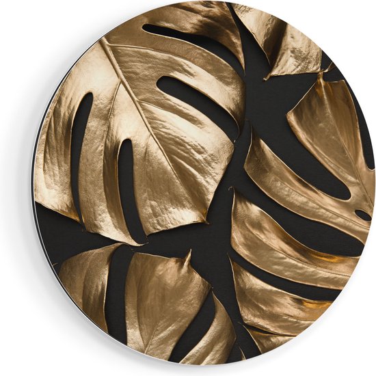 Artaza Muurcirkel - Gouden Bladeren - Wandcirkel - Rond Schilderij