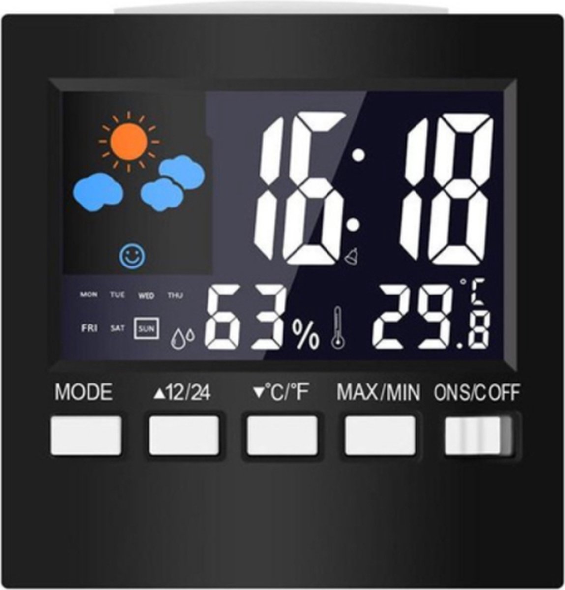 A&K Mini Digitale Weerstation Klok Thermometer | Wekker | Hygrometer | Luchtvochtigheidsmeter