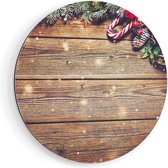Artaza Dibond Muurcirkel Kerst Sfeer Achtergrond Met Dennenbomen  - Ø 70 cm - Wandcirkel - Rond Schilderij - Voor Binnen en Buiten