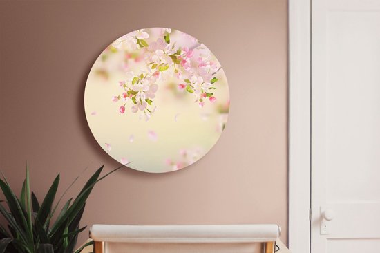 Artaza Dibond Cercle Mural Fleur de Pommier - Fleurs - Ø 70 cm - Cercle Mural - Tableau Rond - Pour Intérieur et Extérieur