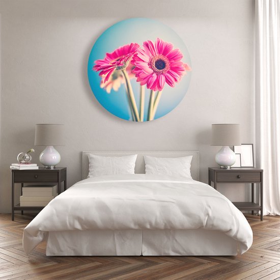Artaza Dibond Cercle Mural Deux Oeillets Roses - Fleurs - Ø 90 cm - Groot - Cercle Mural - Tableau Rond - Pour Intérieur et Extérieur