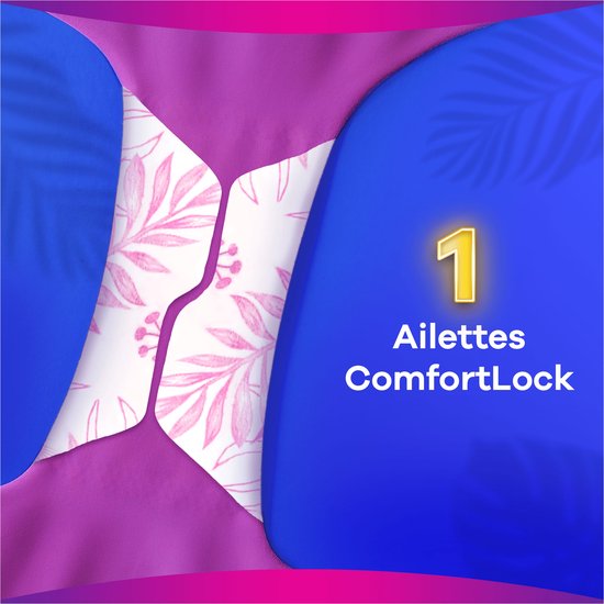 Always Platinum maandverband met roze bloemenpatroon en vleugels. "Aillettes ComfortLock".