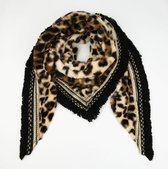 Yoonz - Sjaal Winter / Omslagdoek - Met Gouden Bies - Panterprint - Bruin