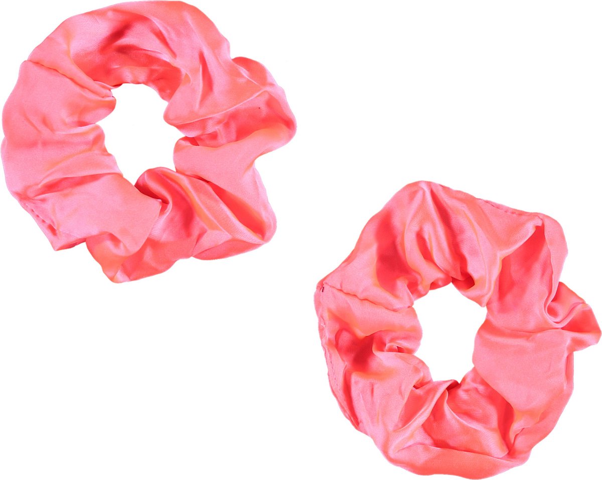 Apollo - Feest schrunchie - 2 stuks fluor rose one size - Carnaval accessoires - Carnaval - Feestkleding