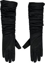 Apollo - Satijnen handschoenen gerimpeld - Zwart - One Size - Kanten handschoenen - Bruidshandschoenen - Lange handschoenen - Carnaval