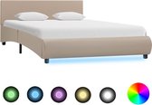 Decoways - Bedframe met LED kunstleer cappuccino 140x200 cm