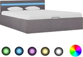 Decoways - Bedframe met hydraulische opslag en LED stof taupe 120x200 cm