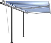Decoways - Luifel automatisch uittrekbaar met palen 3,5x2,5 m blauw en wit